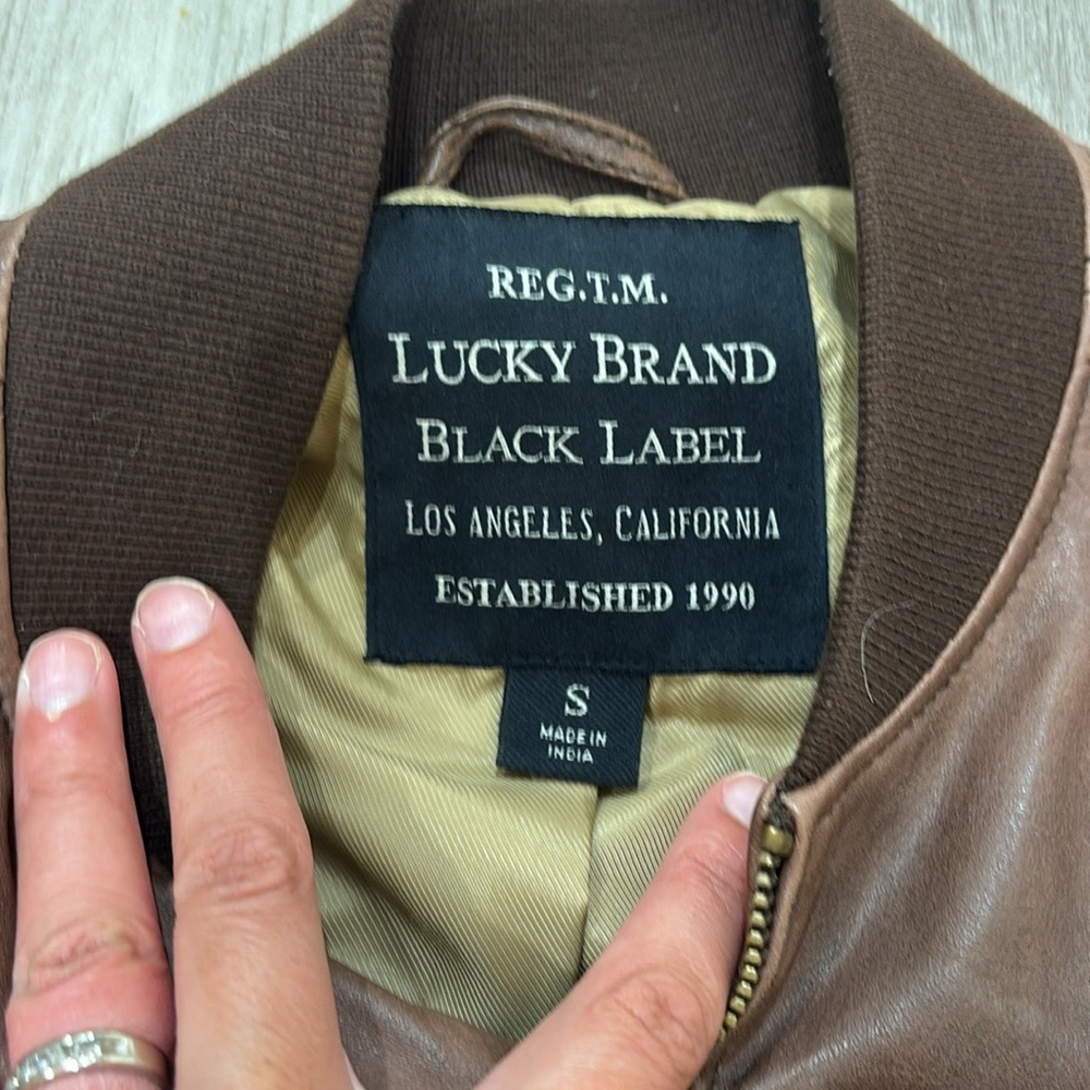 Lucky Brand Black label  Brown Leather Bomber Aviator men  Jacket size small - Picture 4 of 9